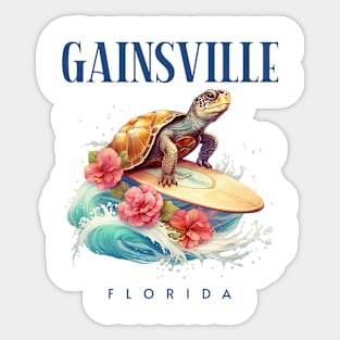 Gainsville Florida Smiling Surfing Turtle Souvenir Sticker